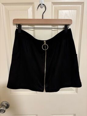 Alexia Admor Black Zip Front Mini Skirt Ring Pull Size 10 festival  concert